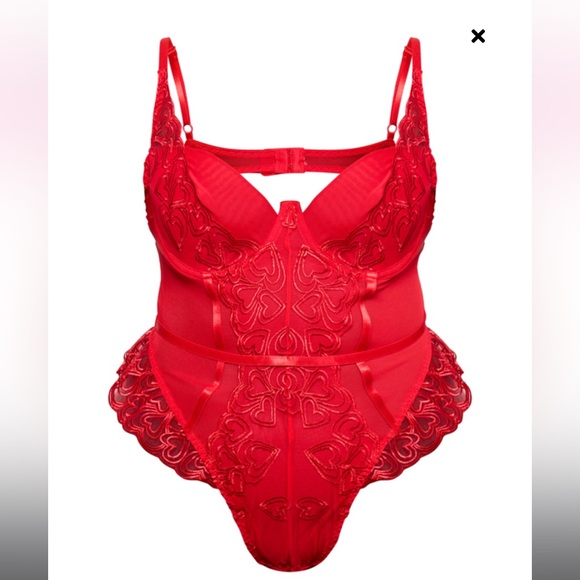 PRETTYLITTLETHING Red Heart Embroidered Lace Bodysuit - Picture 4 of 12